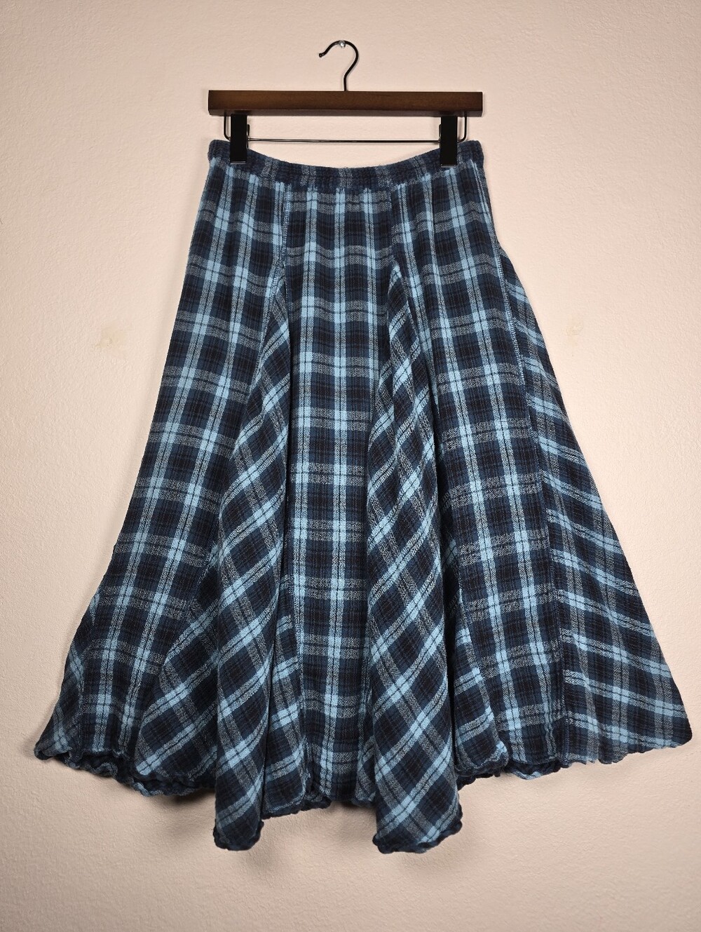 VTG Only Necessities Blue Plaid Cotton A-Line Maxi Skirt Size M